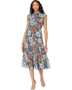 Steve Madden Orange Blossom Printed Chiffon Dress